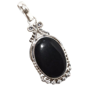 Indonesian Bali- Black Onyx Gemstone .925 Silver Pendant - BELLADONNA