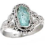 Natural Aquamarine Rough Gemstone in Solid .925 Silver Ring Size US 7.5 or P - BELLADONNA