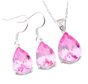 Pink Topaz Silver Fashion Necklace and Earrings Set - BELLADONNA