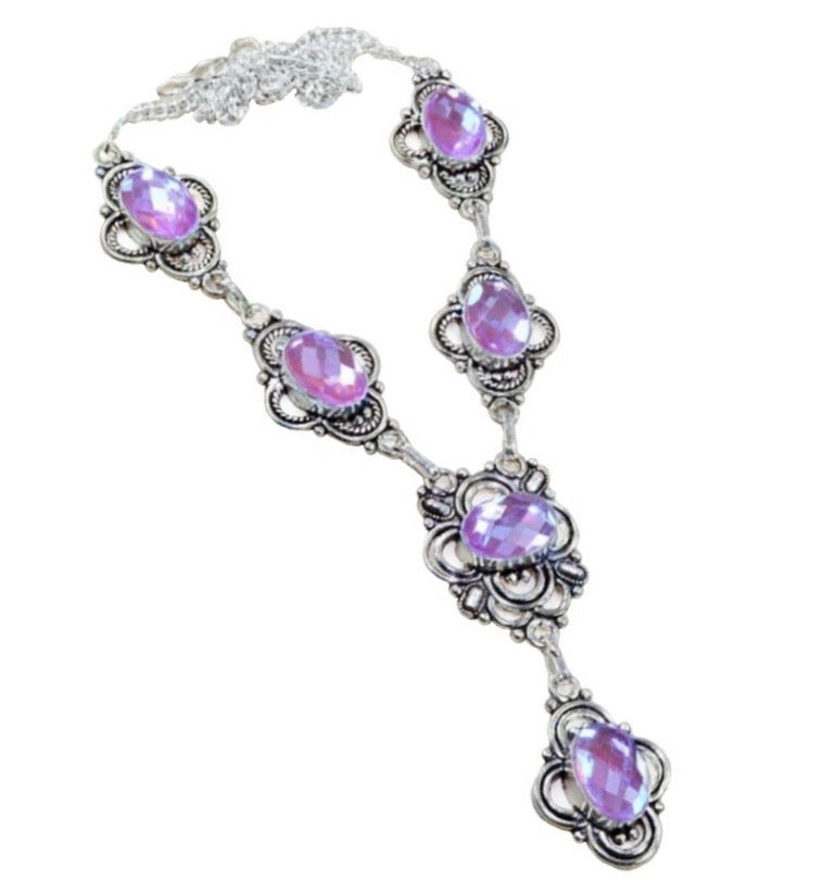 Pastel Aqua Pink Mystic Topaz Gemstone .925 Silver Necklace - BELLADONNA