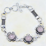 Natural Soft Pink Rose Quartz Gemstone .925 Silver Bracelet - BELLADONNA