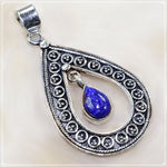 Victorian Style Natural Lapis Lazuli Gemstone .925 Silver Pendant - BELLADONNA