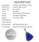 Natural Lapis Lazuli Gemstone .925 Silver Pendant - BELLADONNA