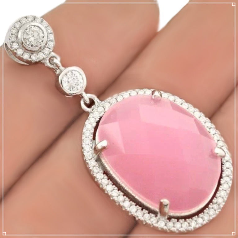 Faceted Pink Chalcedony, White Topaz Pendant Solid.925 Sterling Silver - BELLADONNA