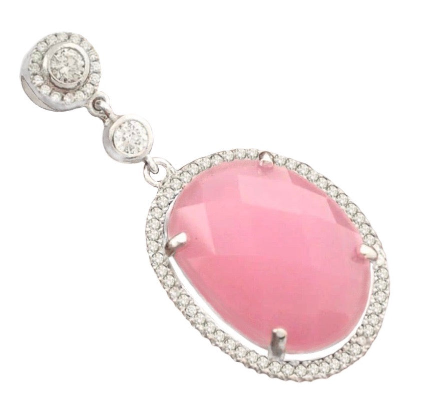 Faceted Pink Chalcedony, White Topaz Pendant Solid.925 Sterling Silver - BELLADONNA