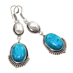 Spiderweb Matrix Turquoise, Pearl Gemstone .925 Sterling Silver Earrings - BELLADONNA