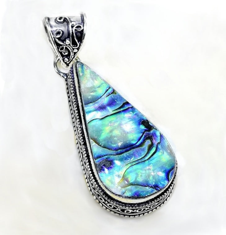 New Zealand Natural Abalone Shell 925 Sterling Silver Pendant - BELLADONNA