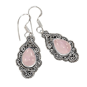 Handmade Rose Quartz Pear Gemstone .925 Silver Earrings - BELLADONNA