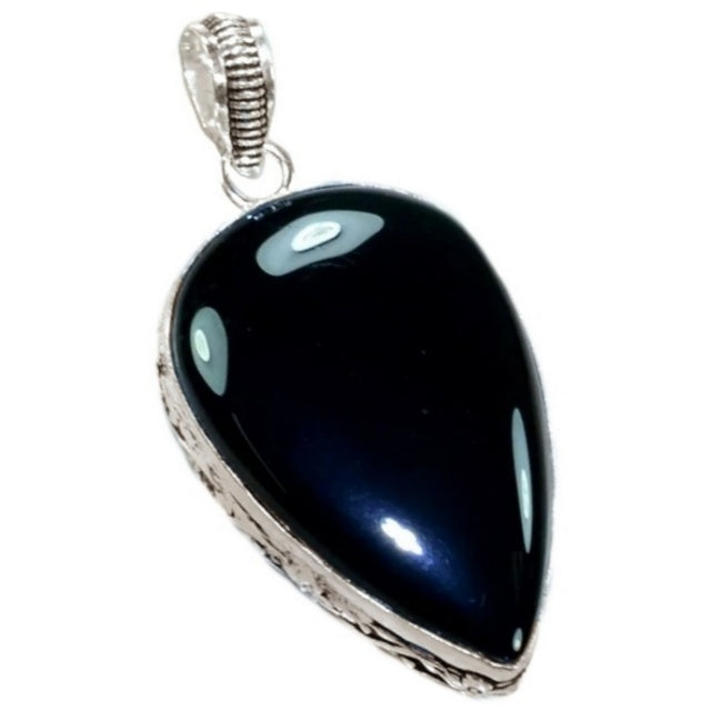 Black Onyx Pear Gemstone .925 Silver Pendant - BELLADONNA