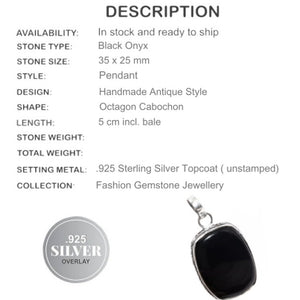 Black Onyx Gemstone Silver Plated Pendant - BELLADONNA