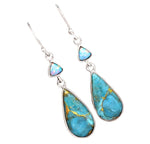 Natural Copper Turquoise, Fire opal Gemstone .925 Sterling Silver Earrings - BELLADONNA