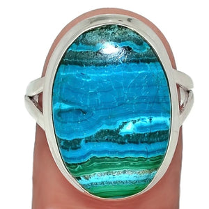 Natural Malachite in Chrysocolla Set In Solid .925 Sterling Silver Ring Size US 8.5 - BELLADONNA
