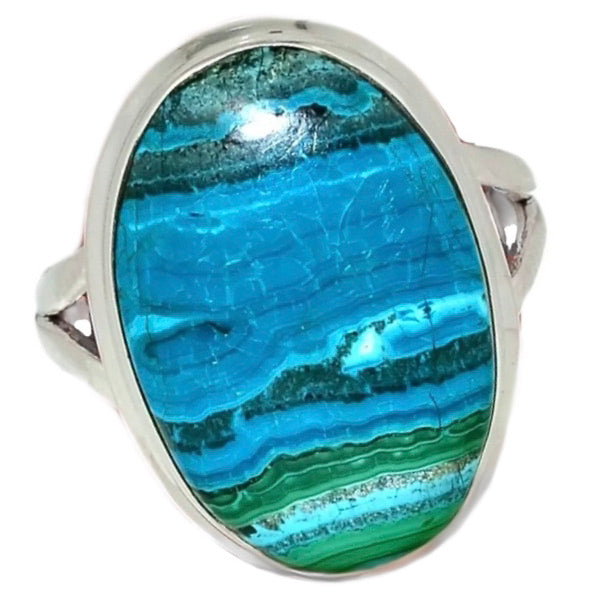 Natural Malachite in Chrysocolla Set In Solid .925 Sterling Silver Ring Size US 8.5 - BELLADONNA
