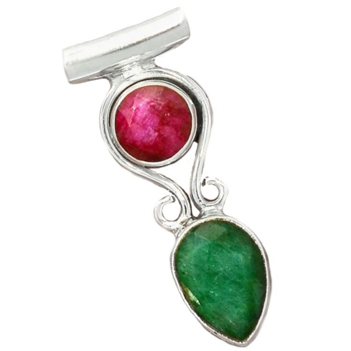 Natural Indian Ruby and Emerald Gemstone In Solid .925 Silver Pendant - BELLADONNA