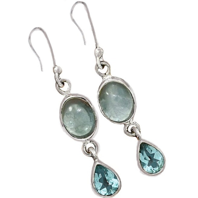 Natural Aquamarine Blue Topaz Gemstone Solid .925 Sterling Silver Earrings - BELLADONNA