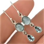 Natural Aquamarine Blue Topaz Gemstone Solid .925 Sterling Silver Earrings - BELLADONNA