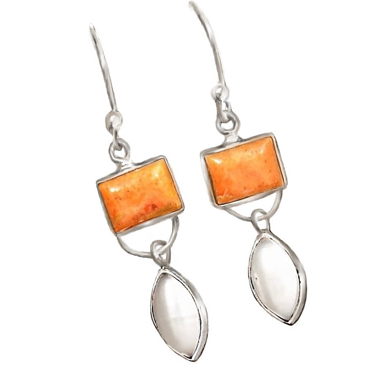 Natural Italian Coral, White Pearl Solid .925 Sterling Silver Earrings - BELLADONNA