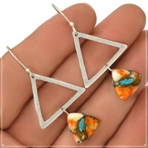 Trendy Natural Spiny Oyster Arizona Copper Turquoise Solid .925 Sterling Silver Earrings - BELLADONNA