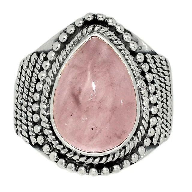 Natural Rose Quartz Gemstone Solid.925 Sterling Silver Ring Size 9 - BELLADONNA