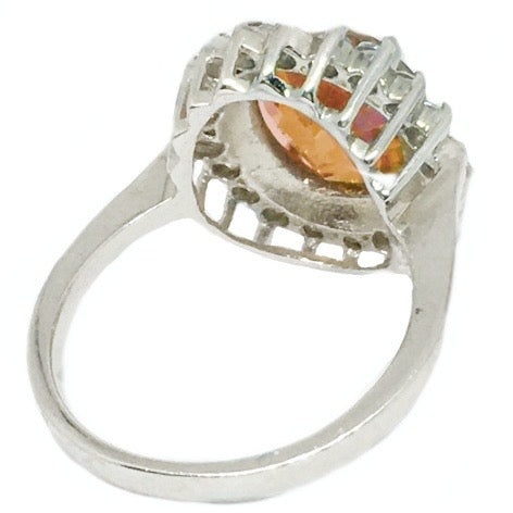 Rare Beauty -Orange Pink Rainbow Mystic Topaz, White Topaz Solid .925 Sterling Silver Ring Size 7 or O - BELLADONNA