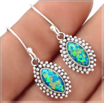 Bali-Marquise Shape Green Fire Opal Gemstone Solid .925 Sterling Silver Earrings - BELLADONNA