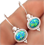 Indonesian Dainty Green Fire Opal Gemstone Solid .925 Sterling Silver Earrings - BELLADONNA