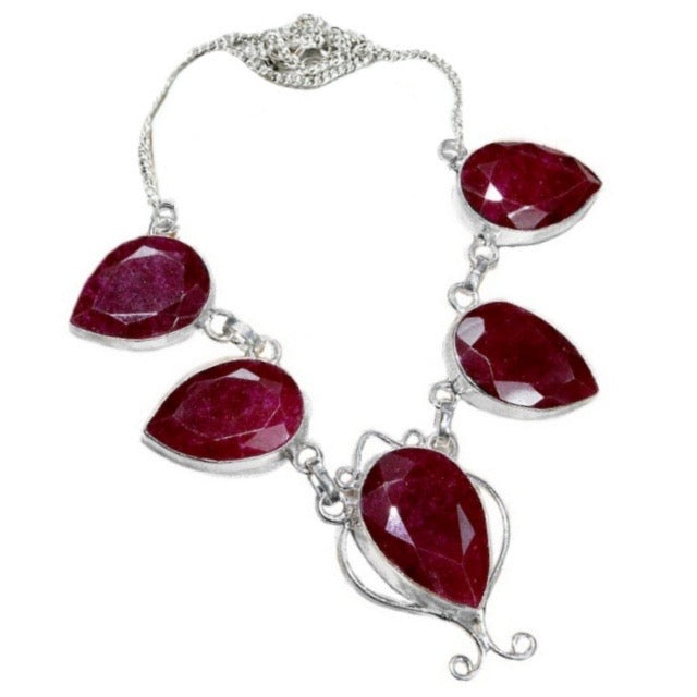 Natural Indian Cherry Ruby Gemstone .925 Sterling Silver Necklace - BELLADONNA