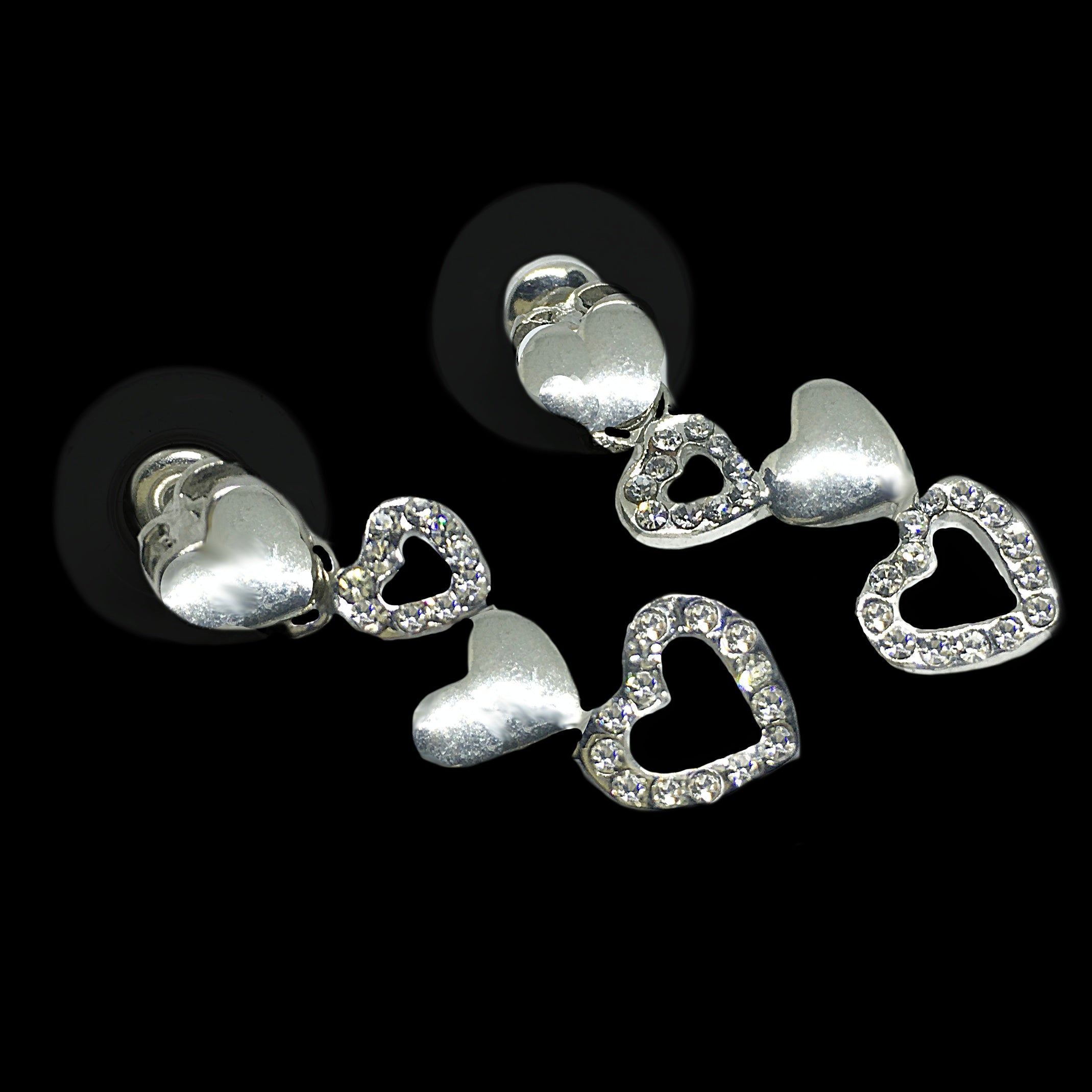 Heart Shape with Sparkly Crystals Long Fashion Stud Earrings - BELLADONNA