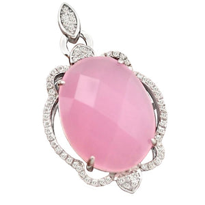 13.29 ct Pink Chalcedony, White Topaz Pendant Solid.925 Sterling Silver - BELLADONNA