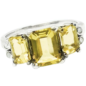 Deluxe Natural Unheated Citrine, White Topaz Solid .925 Silver Ring Size US 7 or O - BELLADONNA
