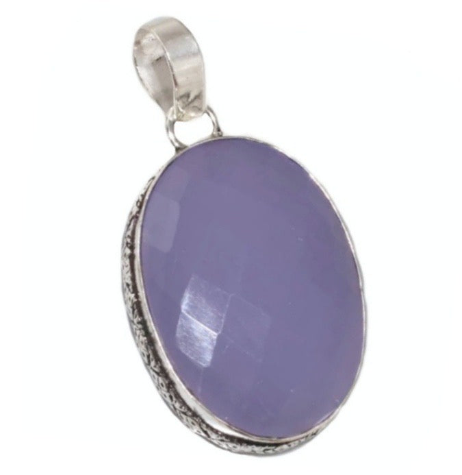 Lavender Chalcedony Faceted Oval .925 Silver Pendant - BELLADONNA