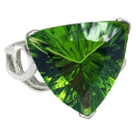 Enchanting Trillion Cut Apple Green Gemstone Ring set .925 Sterling Silver Size US 8 / Q - BELLADONNA