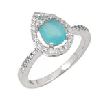 Natural Aqua Blue Chalcedony , White Topaz Gemstone Solid .925 Silver Ring Size US 7.5 - BELLADONNA