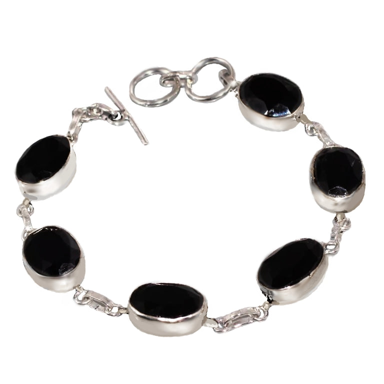 Handmade Natural Faceted Black Onyx Gemstone .925 Silver Bracelet - BELLADONNA