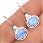 Natural Rainbow Moonstone Oval Gemstone Solid .925 Sterling Silver Earrings - BELLADONNA