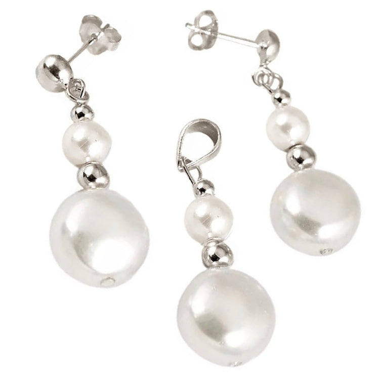 25.10 cts Natural White Pearl Solid .925 Sterling Silver Pendant & Earrings Set - BELLADONNA