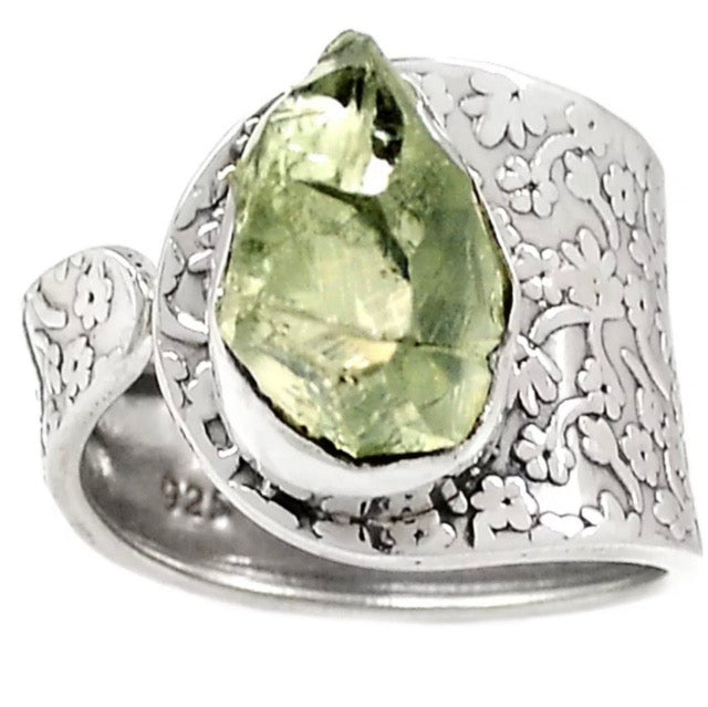 Natural Green Amethyst Rough Gemstone Solid .925 Silver Ring Size 8 or Q - BELLADONNA