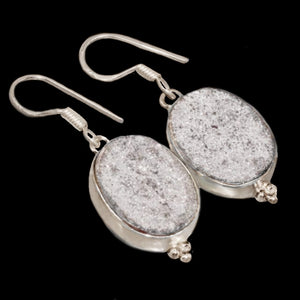 Oval Shape Silver Druzy Gemstone .925 Sterling Silver Earrings - BELLADONNA
