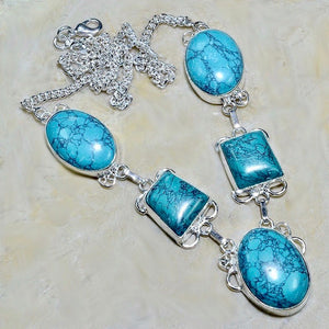 Spiderweb Matrix Turquoise Gemstone .925 Silver Fashion Necklace - BELLADONNA