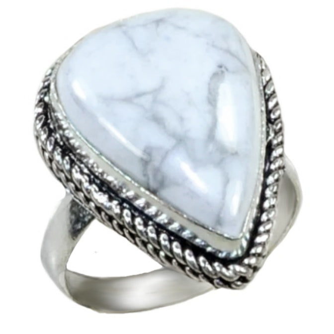 Natural Howlite Gemstone .925 Sterling Silver Ring Size US 10 or T - BELLADONNA