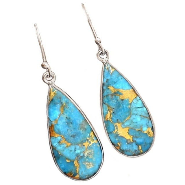 Incredible Natural Copper Turquoise Gemstone .925 Sterling Silver Earrings - BELLADONNA