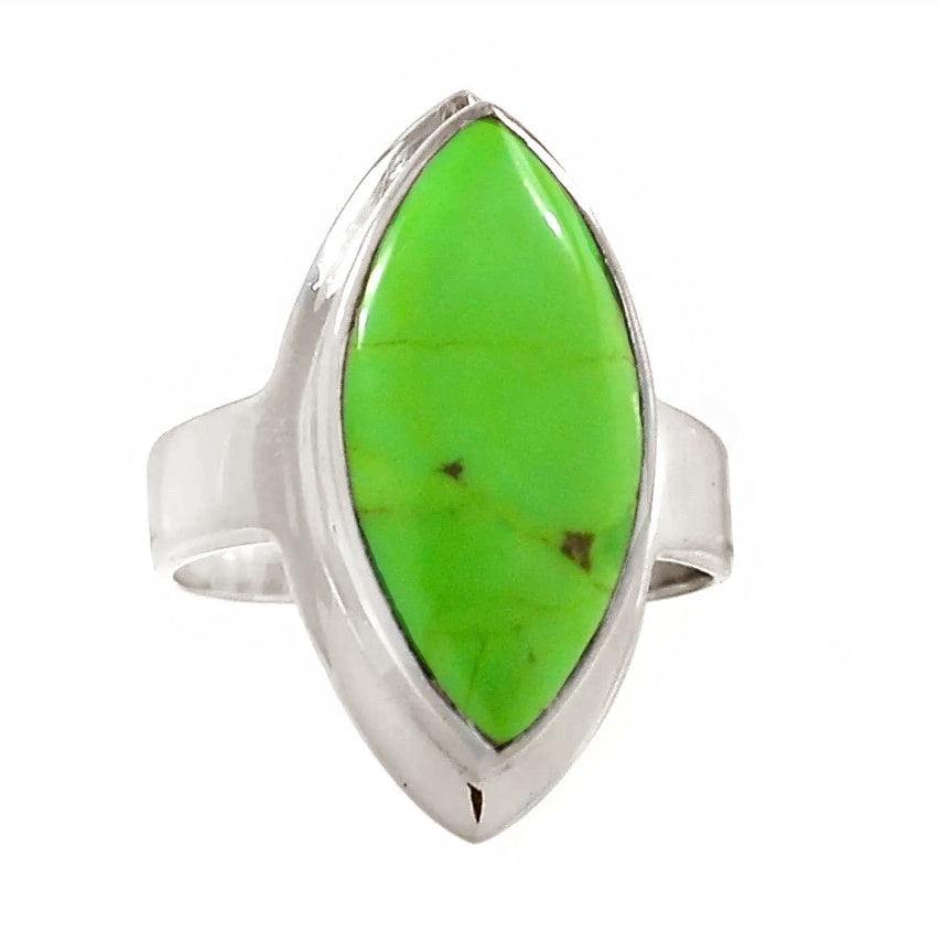 Natural Green Mohave Turquoise Marquise Shape Gemstone Solid .925 Silver Ring Size 8.5 - BELLADONNA