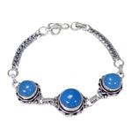 Blue Jade Gemstone .925 Silver Overlay Bracelet - BELLADONNA