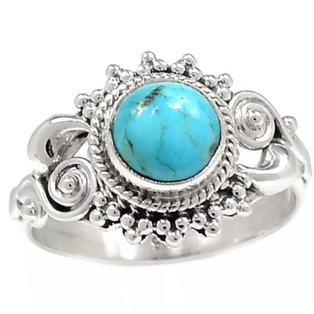 Natural Sleeping Beauty Turquoise, Gemstone Solid .925 Silver Ring Size US 7 - BELLADONNA