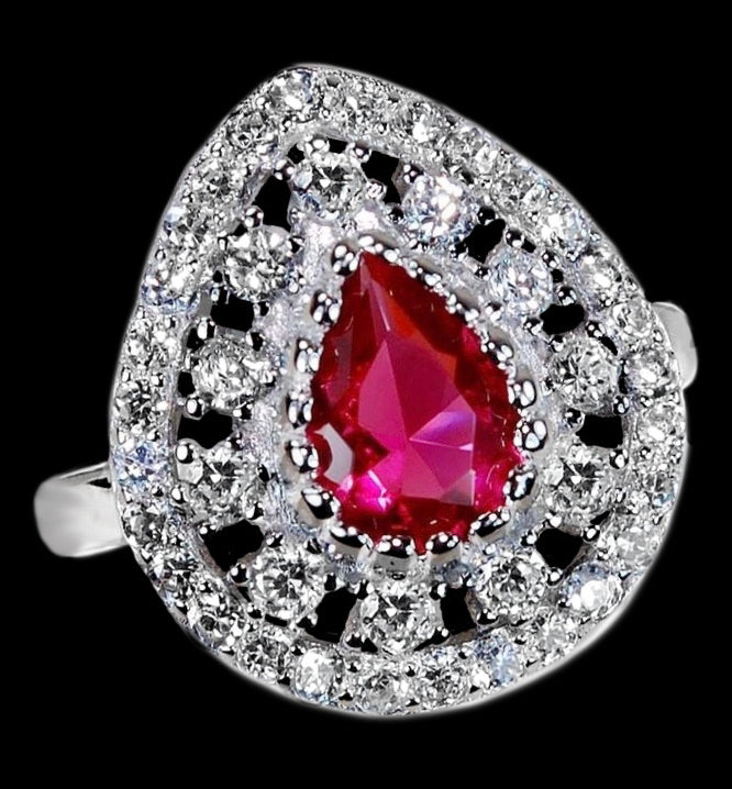 1.5 ct Ruby & White Topaz .925 Solid Sterling Silver Ring Size 7 - BELLADONNA