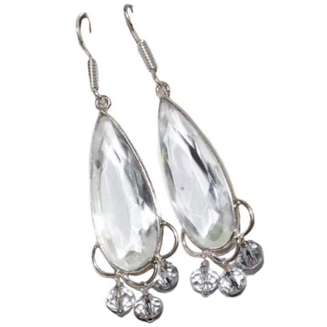 Beautiful Clear Quartz Gemstone .925 Silver Earrings - BELLADONNA
