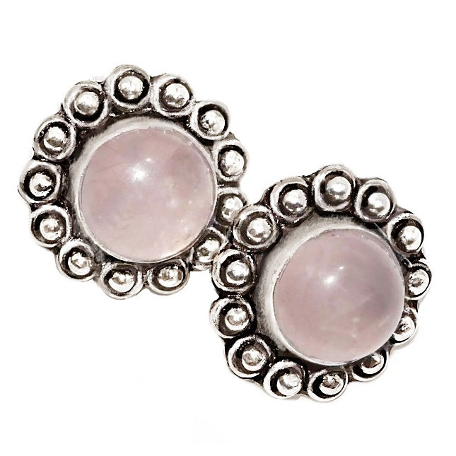 Natural Pink Rose Quartz Gemstone .925 Silver Stud Earrings - BELLADONNA