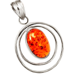 Natural Baltic Amber  In Solid .925 Sterling Silver Pendant - BELLADONNA