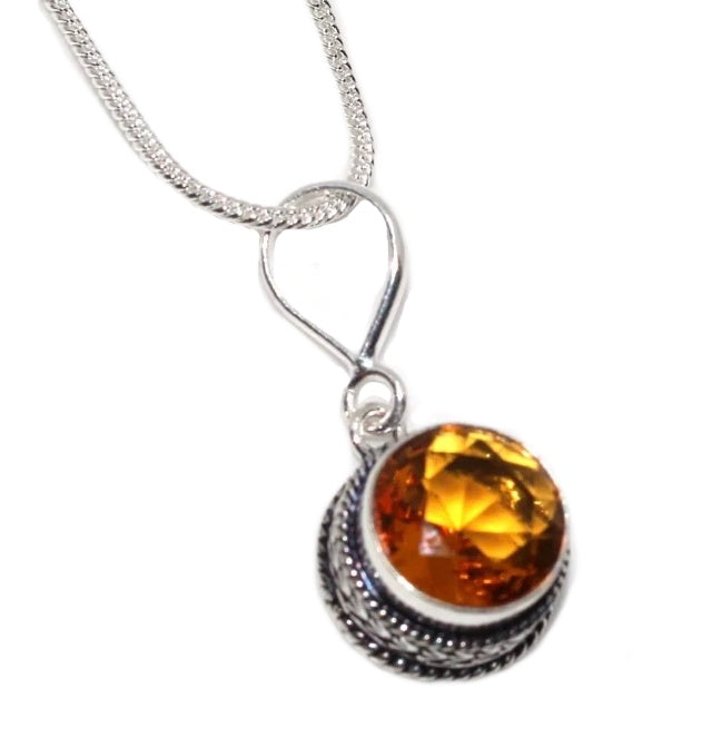 Faceted Golden Citrine Gemstone set in .925 Silver Necklace - BELLADONNA