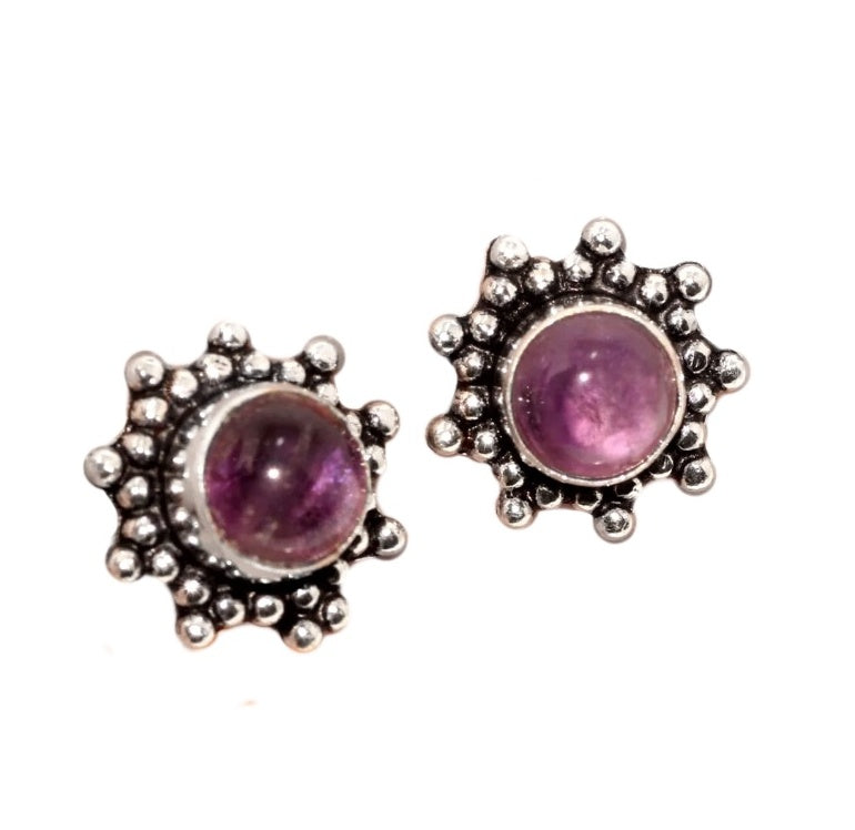 Antique Style Purple Amethyst .925 Silver Stud Earrings - BELLADONNA